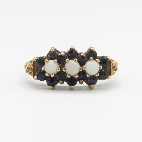 214 - 9ct Gold Blue Stone & Diamond Ring (4.9g) Size O