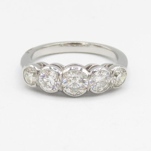 1 - Platinum Five Stone Diamond Ring - Graduated rub-over with five brilliant cut natural earth mined di... 