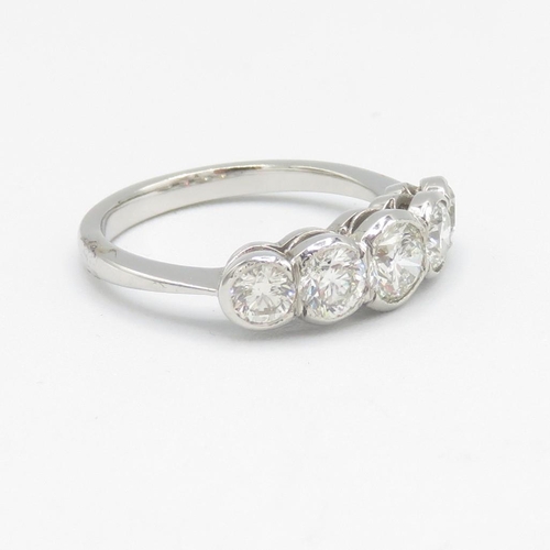 1 - Platinum Five Stone Diamond Ring - Graduated rub-over with five brilliant cut natural earth mined di... 