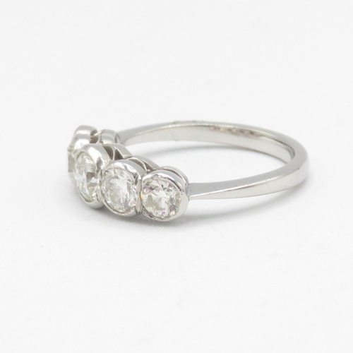 1 - Platinum Five Stone Diamond Ring - Graduated rub-over with five brilliant cut natural earth mined di... 