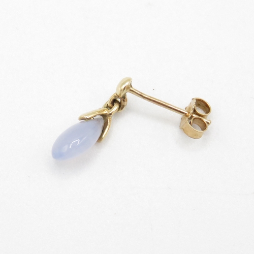 220 - 9ct gold blue gemstone drop earrings with scroll backs (1.2g)