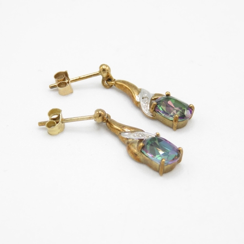 221 - 9ct gold diamond and mystic topaz drop earrings 1.7g