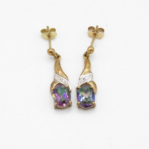 221 - 9ct gold diamond and mystic topaz drop earrings 1.7g