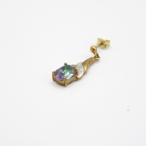 221 - 9ct gold diamond and mystic topaz drop earrings 1.7g