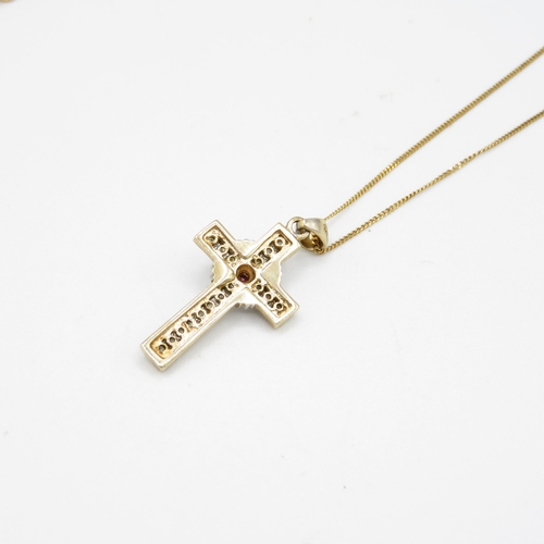 228 - 9ct gold diamond set Christian cross pendant necklace (3.2g)