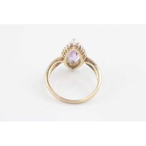 103 - 9ct gold marquise cut amethyst & diamond dress ring, claw set (3g) Size  O