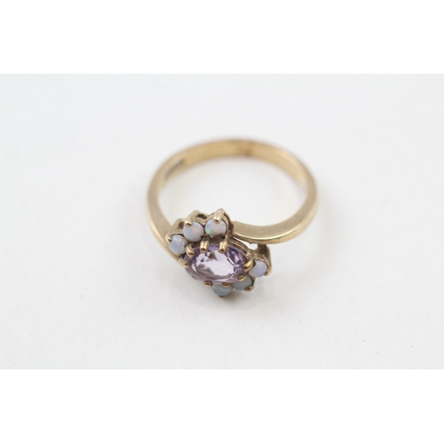 3 - 9ct gold amethyst & opal dress ring, claw set (2.8g) Size  N