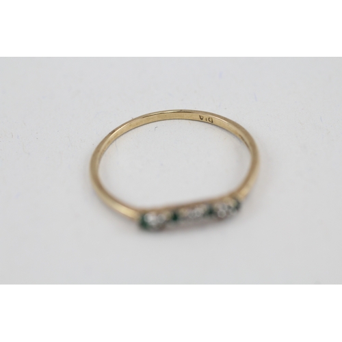 33 - 2x 9ct gold emerald & diamond engagement & curved eternity ring set (2.3g) Size  R + R