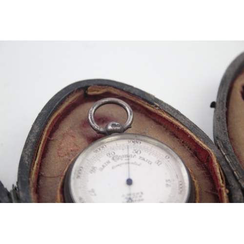 398 - Antique Edwardian 1905 London Sterling Cased Barometer w/ Compass (71g)