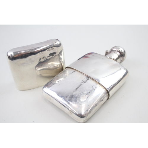 399 - Antique Edwardian 1902 Birmingham Sterling Silver Plain Gents Hip Flask (176g)