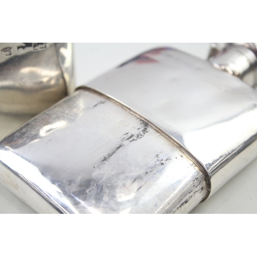 399 - Antique Edwardian 1902 Birmingham Sterling Silver Plain Gents Hip Flask (176g)