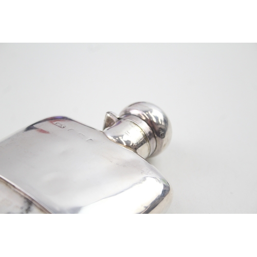 399 - Antique Edwardian 1902 Birmingham Sterling Silver Plain Gents Hip Flask (176g)