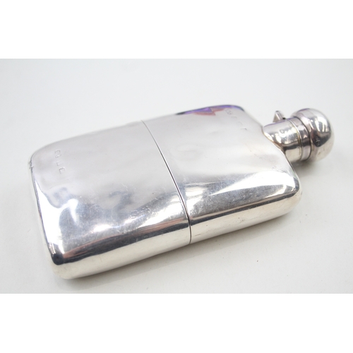 399 - Antique Edwardian 1902 Birmingham Sterling Silver Plain Gents Hip Flask (176g)