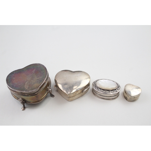 401 - 4 x Vintage .925 Sterling Silver Heart Shaped Pill / Trinket Boxes (112g)