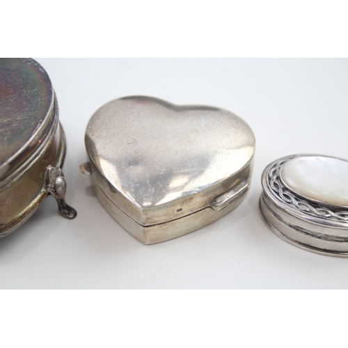 401 - 4 x Vintage .925 Sterling Silver Heart Shaped Pill / Trinket Boxes (112g)