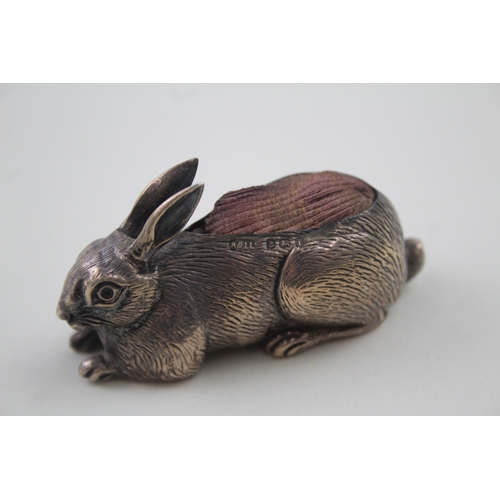 407 - Edwardian 1910 Birmingham Sterling Silver Novelty Hare Pin Cushion (44g)