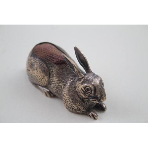 407 - Edwardian 1910 Birmingham Sterling Silver Novelty Hare Pin Cushion (44g)