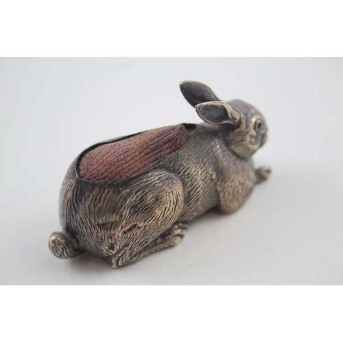 407 - Edwardian 1910 Birmingham Sterling Silver Novelty Hare Pin Cushion (44g)