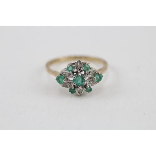 41 - 9ct gold vintage emerald & diamond dress ring (2.1g) Size  N