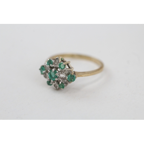 41 - 9ct gold vintage emerald & diamond dress ring (2.1g) Size  N