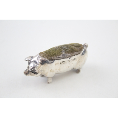 422 - Antique Edwardian 1904  Birmingham Sterling Silver Novelty Pig Pin Cushion (9g)