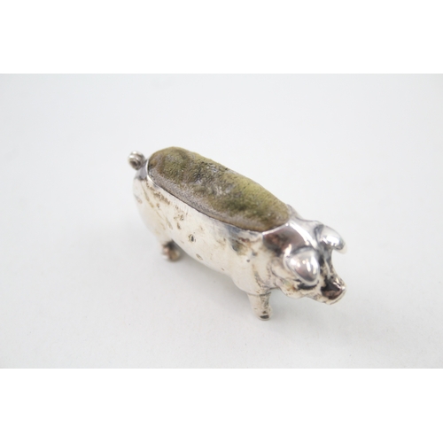 422 - Antique Edwardian 1904  Birmingham Sterling Silver Novelty Pig Pin Cushion (9g)