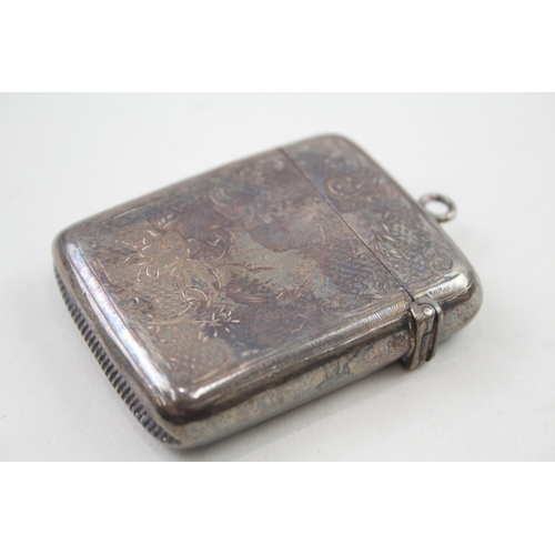 433 - Antique Victorian 1876 Birmingham Sterling Silver Floral Vesta Case (39g)