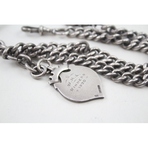 434 - Antique Hallmarked .925 Sterling Silver Albert Watch Chain w/ Fob, T-Bar (82g)