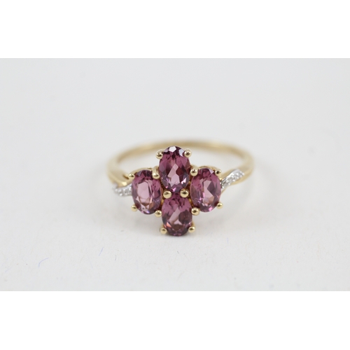 44 - 9ct gold pink gemstone & diamond dress ring (2.2g) Size  O