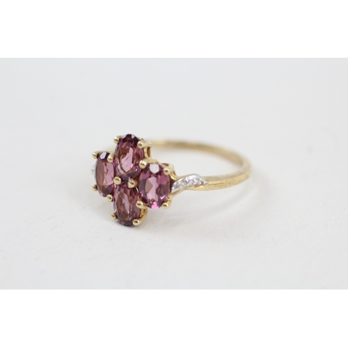 44 - 9ct gold pink gemstone & diamond dress ring (2.2g) Size  O