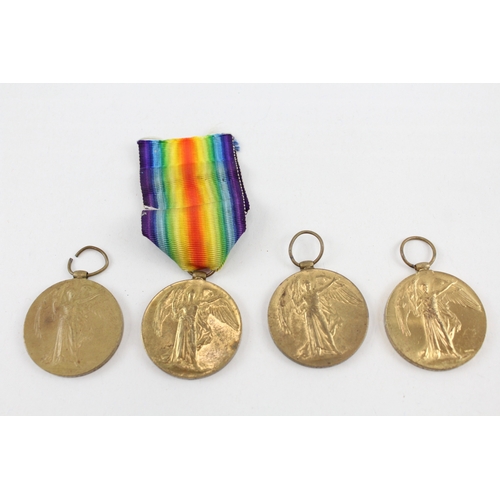 441 - WWI Victory Medals, 46088 Pte Kennedy HLI, 19167 Pte Phipps Worc. R Etc x 4