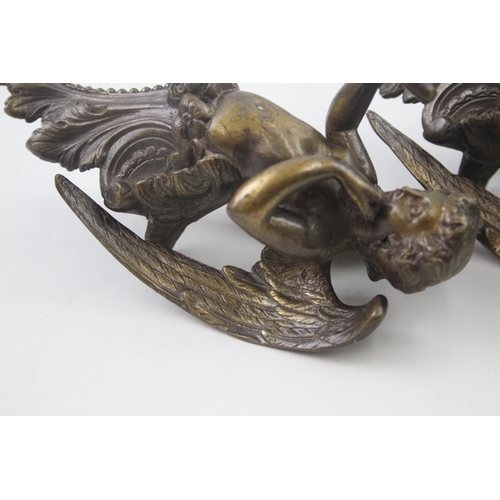 461 - 2 x Antique / Vintage Cast BRASS Winged Mermaid Wall Hanging / Handle