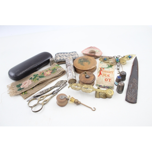 466 - Antique Collectables Haberdashery,  Letter Opener, Peacocks Eye Glass Etc