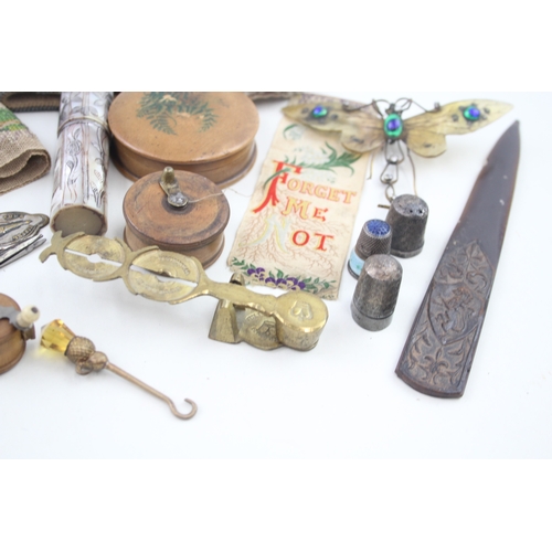 466 - Antique Collectables Haberdashery,  Letter Opener, Peacocks Eye Glass Etc