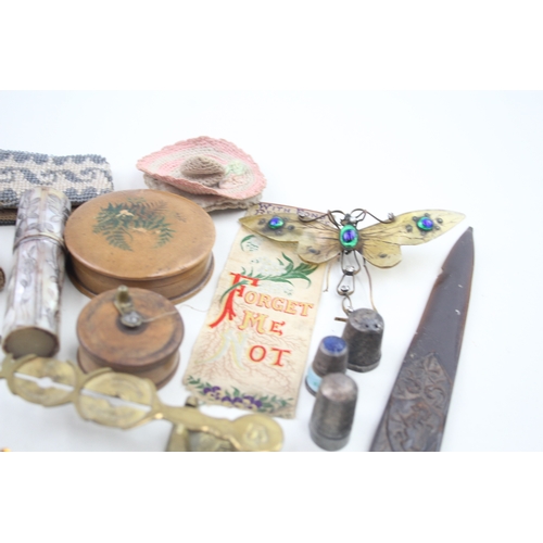 466 - Antique Collectables Haberdashery,  Letter Opener, Peacocks Eye Glass Etc