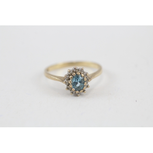 47 - 9ct gold vintage blue topaz & diamond cluster ring (1.7g) Size  L 1/2