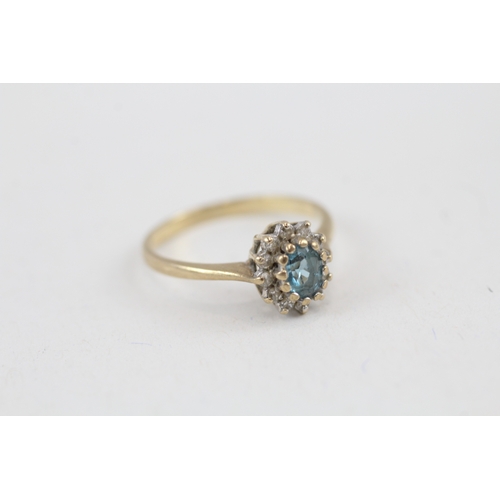 47 - 9ct gold vintage blue topaz & diamond cluster ring (1.7g) Size  L 1/2