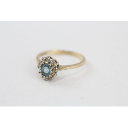 47 - 9ct gold vintage blue topaz & diamond cluster ring (1.7g) Size  L 1/2