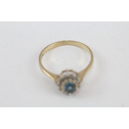 47 - 9ct gold vintage blue topaz & diamond cluster ring (1.7g) Size  L 1/2