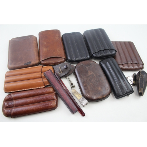 470 - Leather Cigar Cases Cigar / Cigarillo Cutters & Cheroots Inc. Vintage & Antique