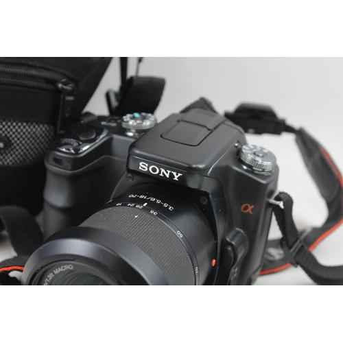 486 - Sony A100 DSLR Digital Camera Working w/ Sony 18-70mm F/3.5-5.6 & Case