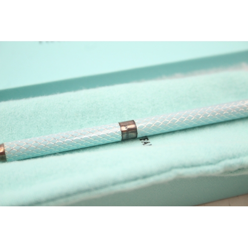 496 - TIFFANY & CO Tiffany Blue & .925 Sterling Silver Ballpoint Biro Pen WRITING 15g