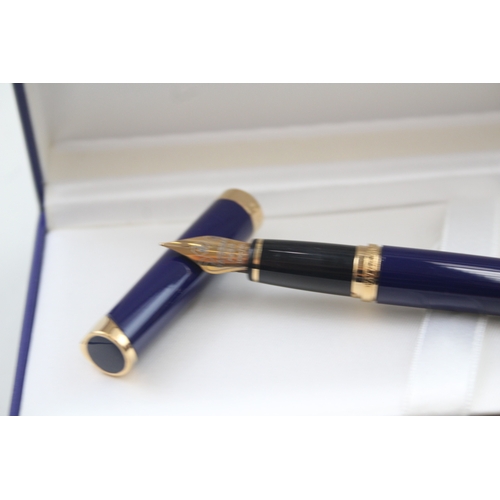 505 - Waterman L'Etalon Navy Lacquer Fountain Pen w/ 18ct Gold Nib WRITING Boxed