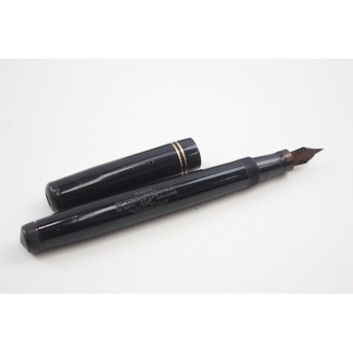 513 - Vintage Mabie Todd Swan Leverless Black Fountain Pen w/ 14ct Gold Nib WRITING