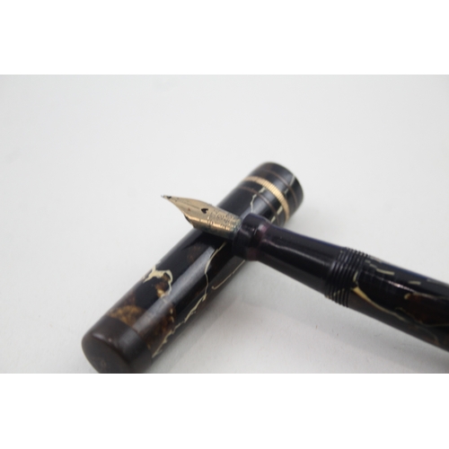 514 - Vintage Mabie Todd Swan Leverless Brown Fountain Pen w/ 14ct Gold Nib WRITING