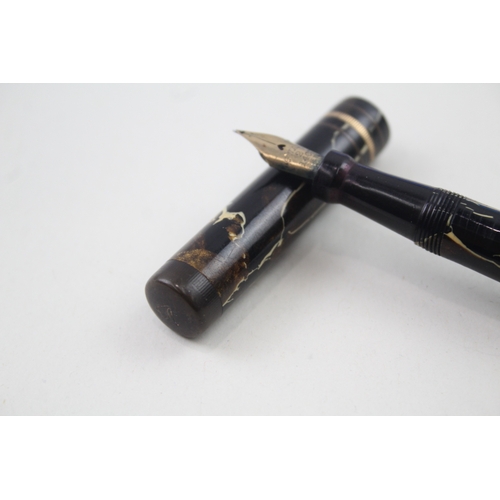 514 - Vintage Mabie Todd Swan Leverless Brown Fountain Pen w/ 14ct Gold Nib WRITING