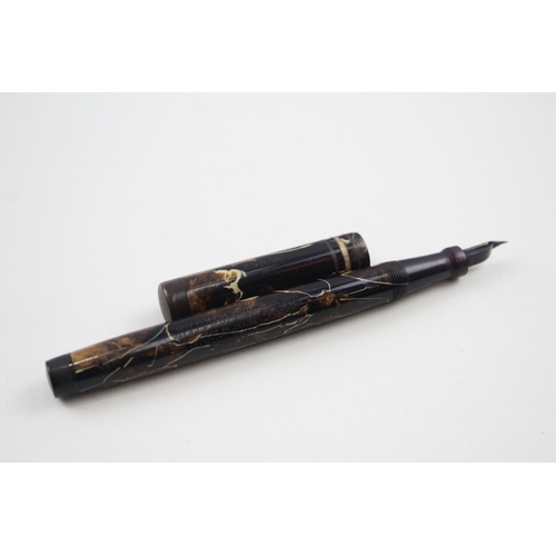 514 - Vintage Mabie Todd Swan Leverless Brown Fountain Pen w/ 14ct Gold Nib WRITING