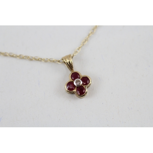 52 - 9ct gold ruby & diamond pendant necklace (1.5g)