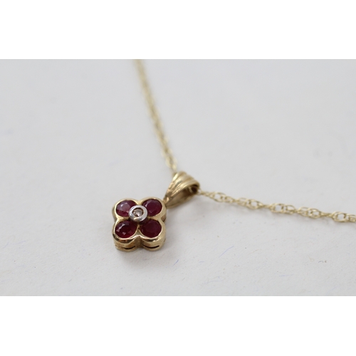 52 - 9ct gold ruby & diamond pendant necklace (1.5g)