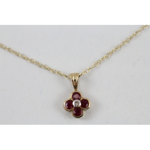 52 - 9ct gold ruby & diamond pendant necklace (1.5g)